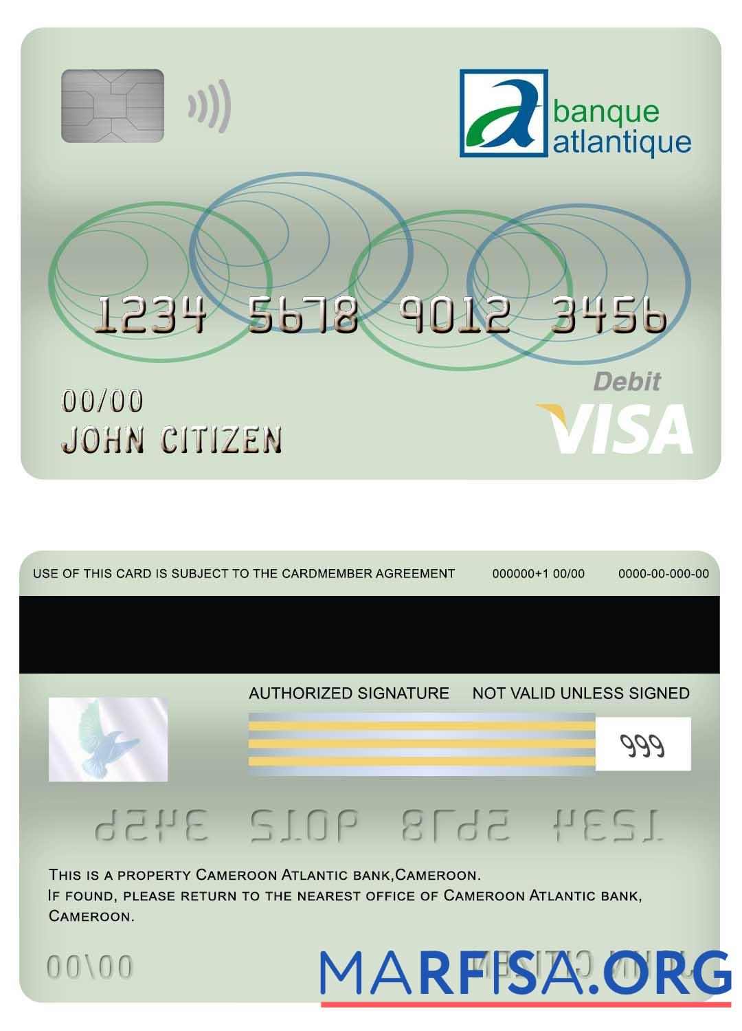 Realistic Cameroon Atlantic bank visa debit card template